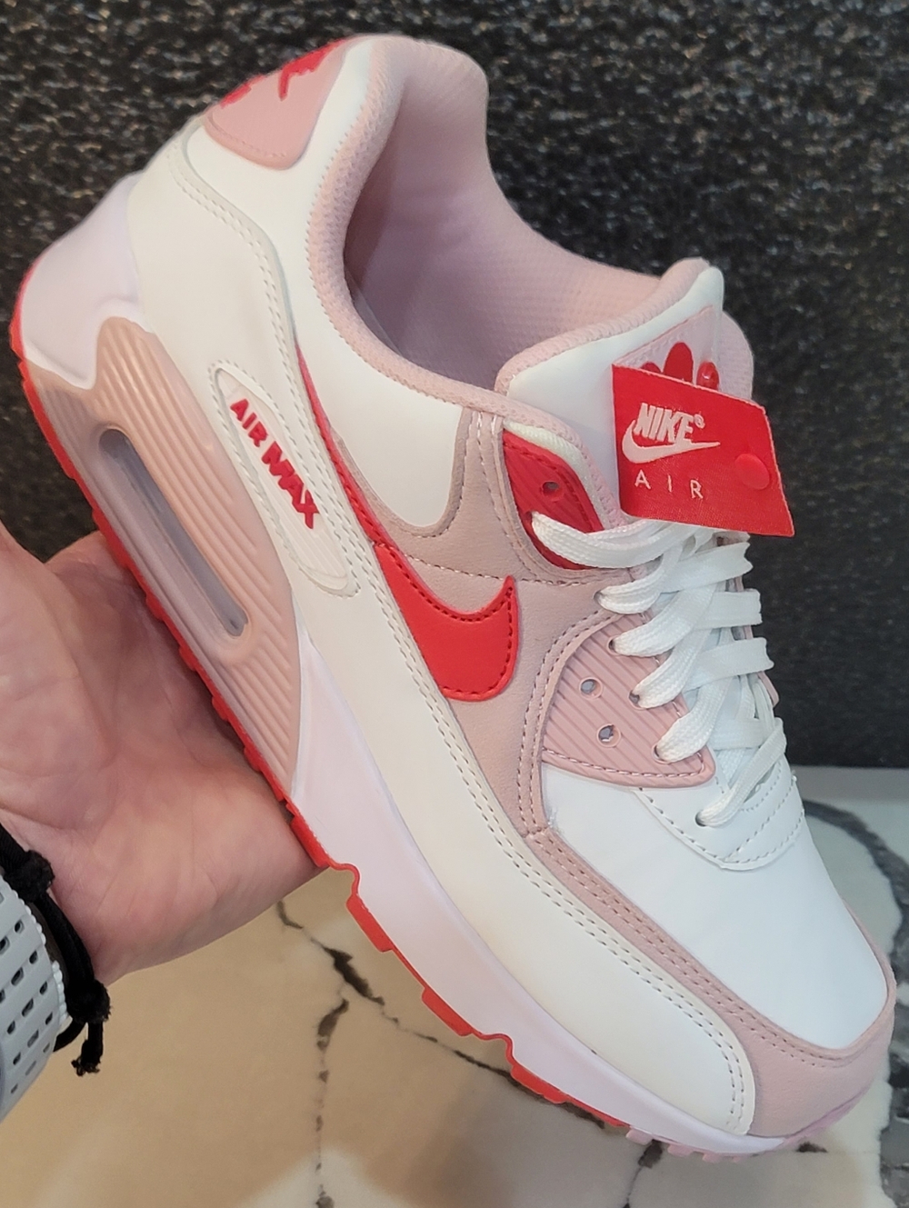 Nike Air Max 90 'Love Letter Edition' "White/Tulip Pink/University Red" Wmns 8.5